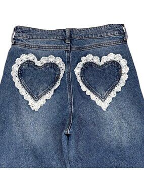 Ashley Mason 3/26 Wide Leg Lace Heart Ruffle Jean Denim Casual School